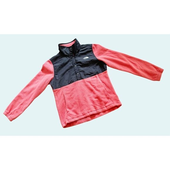 NORTH FACE Women's Orange / Peach & Dark Grey 1/4 Button Fleece Pullover… - Picture 2 of 8